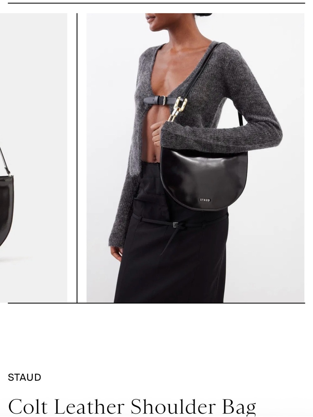 STAUD Colt Patent Leather Shoulder Bag Handbag Black